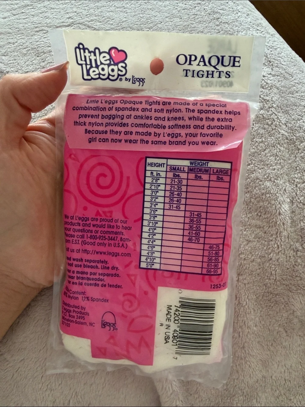 NWT VINTAGE Little Leggs White Opaque Tights - Large